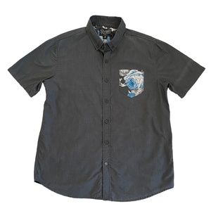 Retrofit Brand Mfg. Grey Short Sleeve Button-Down Shirt Blue Accent Flowers